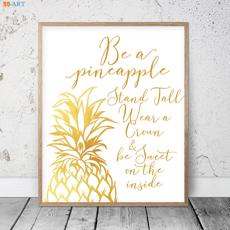 Flamingo Pineapple Print Poster Watercolor Gold Nursery Decor Quote Canvas Paianting Wall Art Pictures Living Room Home Decor