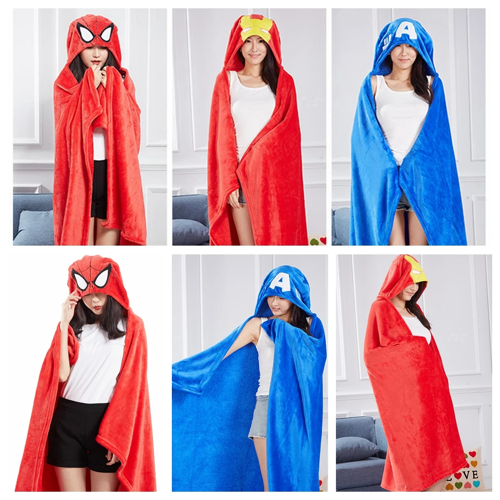 

XINTOCH Marvel Plush Toys SpiderMan Iron Man Captain America Hooded Blanket Spuer Hero Plush Cloak Toys for Kids Drop Shipping