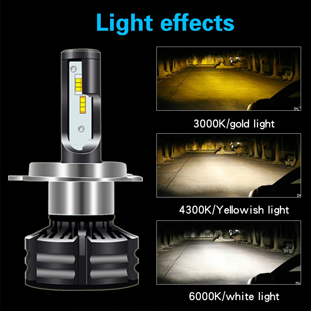 

Three Colors H4 HB2 HI/LO LED Headlamp Led Bulbs For Automovil 12 Volt 3000 4300 6000K 60W 10000LM H4 Turbo LED Head Lights Spot