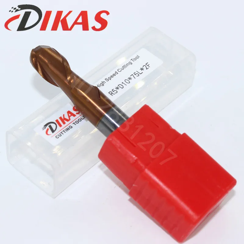 

Dikas 55HRC R5 * D10 * 75L * 2F материал карбидные сферические концевые фрезы 2 канавки 10 мм покрытие нано используется для высокоскоростного фрезерного станка