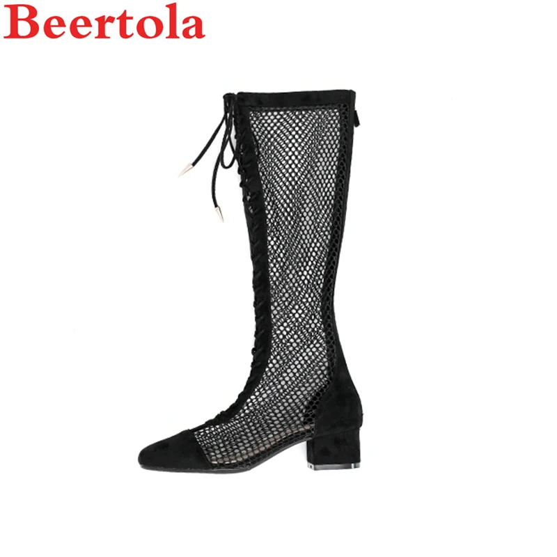 

Beertola Summer Shoes Women Air Mesh Boots Street Fashion Pointed Toe Back Zippers Lace up Women's Casual Shoes Mujeres Botas