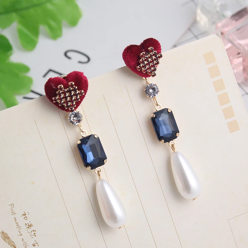 

Cute Cotton Love Heart Drop Dangle Earring Long Rhinestone Pearl Pendant Earrings for Women New Fashion Korean Jewelry 5I2026