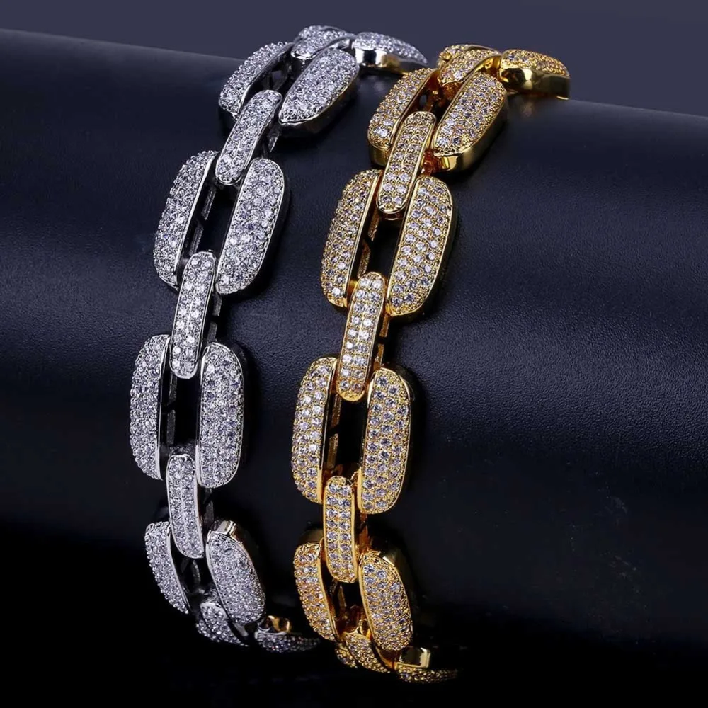 

New Luxury Punk Gold Silver Micro Pave AAA Cubic Zirconia Hip Hop Charm Tennis Bracelet Cuban Link Armband Mens Bracelets