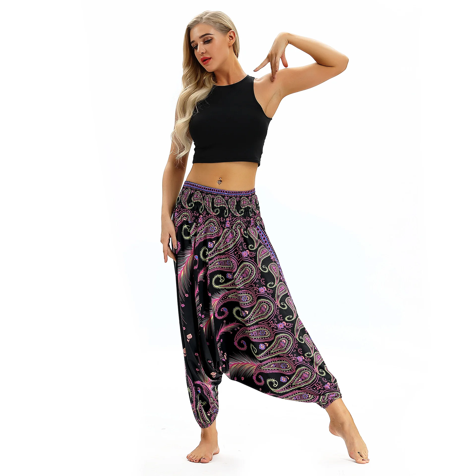 Print women casual fitness Yoga leggings lounge nepal pant Bloomers Indian Thailand wide leg loose pants beach wear Harem Pants - Цвет: YCL044