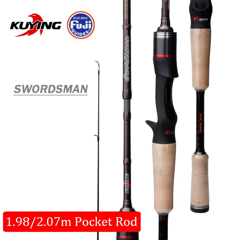 

KUYING Swordsman 4 Sections 1.98m 2.07m Carbon Pocket Mini Travel Casting Spinning Lure Fishing Rod Cane FUJI Parts Fast Action