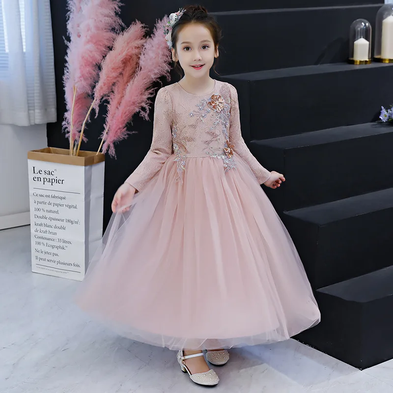 

2019 Autumn Long Girls Dress Elegant Kid Long Sleeve Pink Christmas Girl Vestido 4 6 8 10 12 14 16 17 Years Girls Clothes 185018