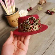 Женские стимпанк мини топ шляпа Красный Хэллоуин маскарадные платья шляпы с шестеренками цепи аксессуары