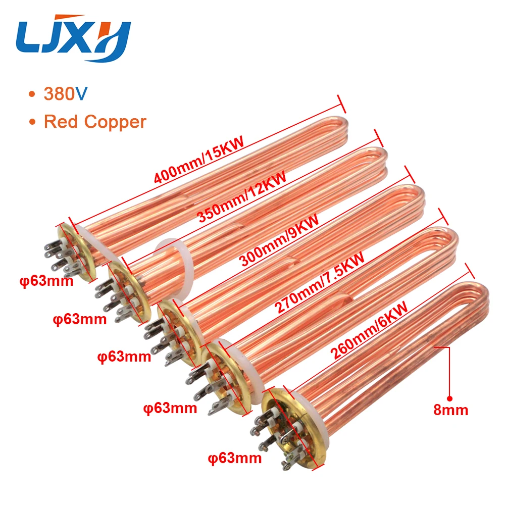 LJXH нагреватель кипящей воды, нагревательная труба 380 В 6 кВт/7.5кВт/9 кВт/12 кВт/15 кВт, погружной электрический водонагреватель из красной меди, фланец/диск 63 мм