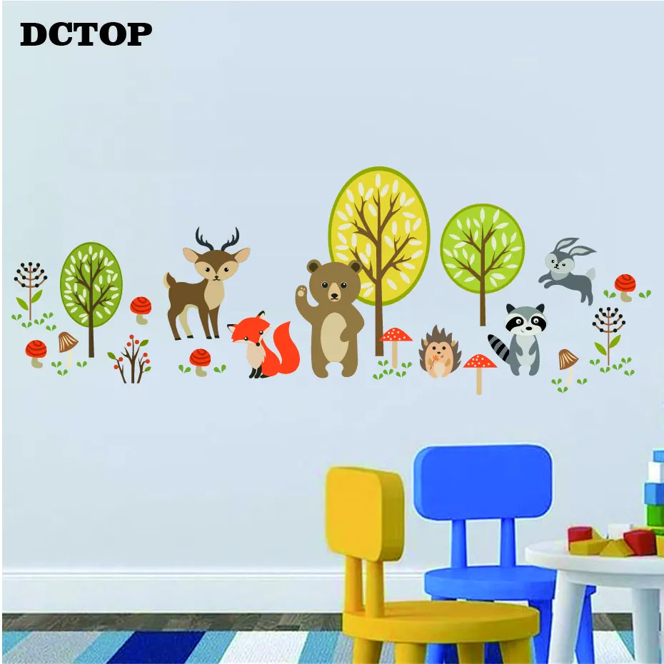 Cartoon Critters Animal Woodland Wall Stickers Forest Bear Deer Wildflower Decals Home Decor Children kids Room Art Vinyls Mural (3)