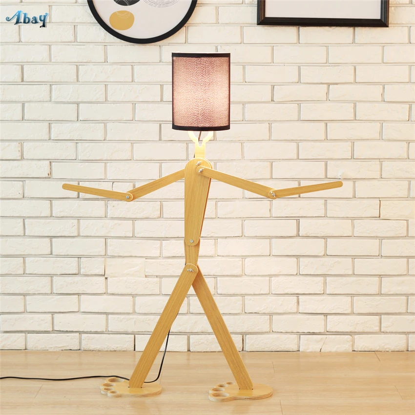 Modern Match Man Robot Wood Floor Lamps Standing Living Room Children's Bedroom Adjust Posture Floor Lights Art Deco Fixtures