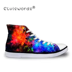 ELVISWORDS/Женская Вулканизированная обувь синего цвета с принтом «Вселенная Галактика», парусиновая обувь с высоким берцем, повседневная