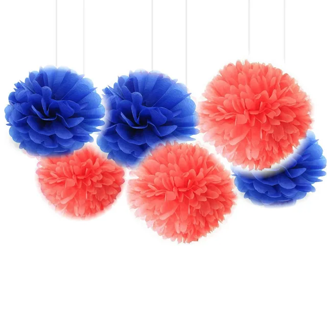 blumen aus pompons, set von 6 korallen marineblau seidenpapier pompons blumen balls, Design ideen
