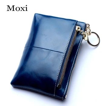 

New Coin Pocket Genuine Leather Leisure Female Wallet england style Candy Color Key Pocket Zipper Oil Wax Leather Money Bag