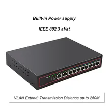 10 портов POE коммутатор 48 в 100 Мбит/с VlAN сетевой Ethernet коммутатор полный/полудуплексный коммутатор Ethernet для POE IP CCTV камеры