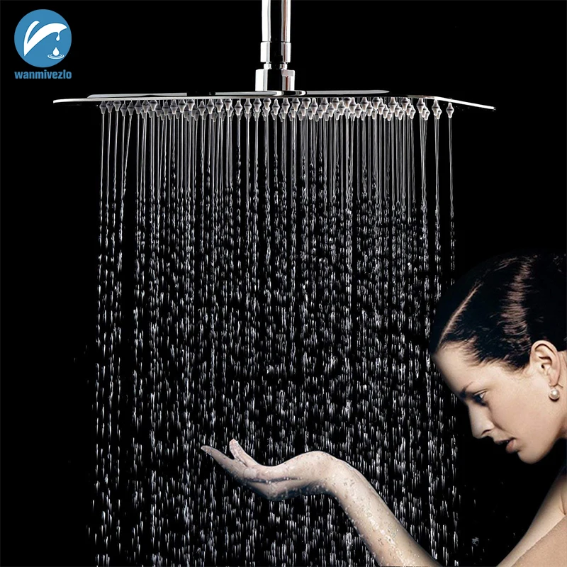 

Chrome Ultrathin Showe Head 10" 12" 16" Rainfall Square Chrome Finish Shower Faucet Accessories Single Head Bathroom Shower Head