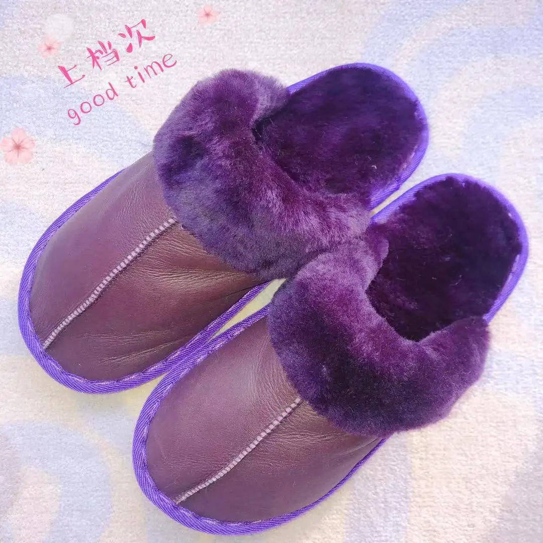 One fur in piece slippers Australia imported real wool bright lazy slippers winter warm padded fur unisex slippers large size