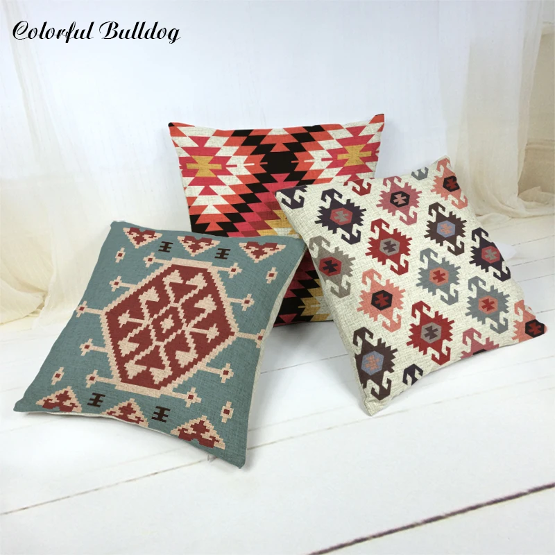 

Handmade Painted Geometric Checkered Striped Cushion Cover Patchwork Rectangle Decor For Home Living Room Decorating Throw Pillo