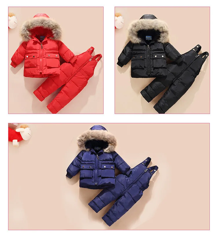 New Winter 2018 Baby Clothes Sets Boy & Girl Duck Down Fur Hooded Jacket And Pants Clothing Suits Kids Thick Warm Two-Piece Sets (11)