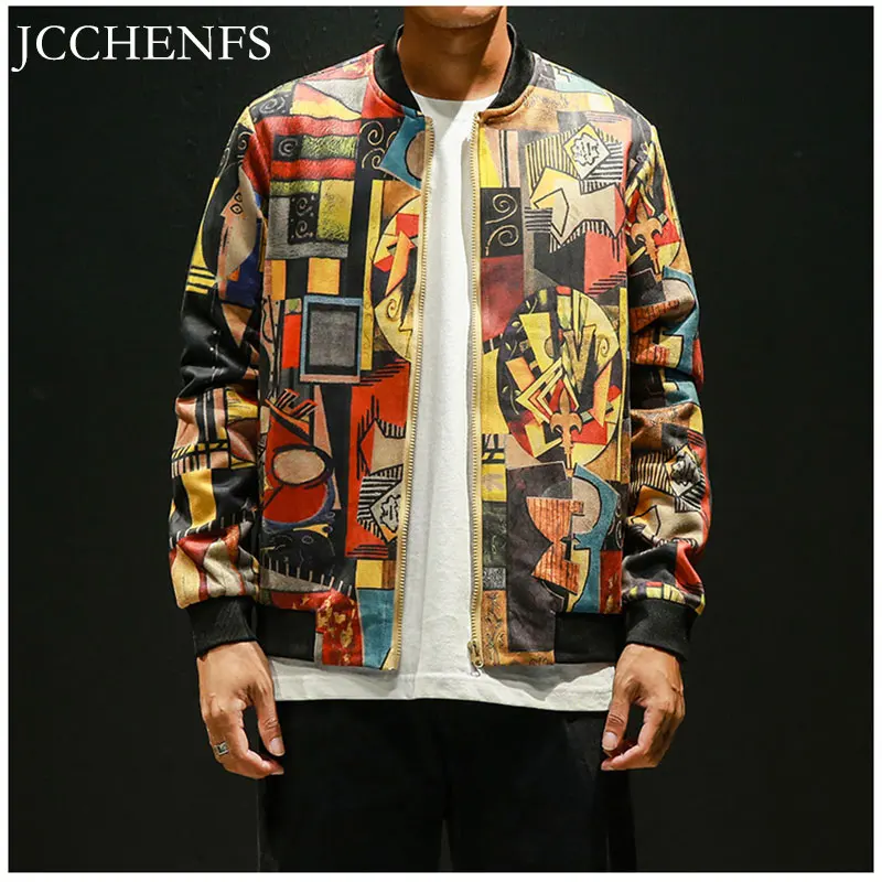 Bomber Jacket Men 2019 Spring Mens Jacket Patchwork Print
