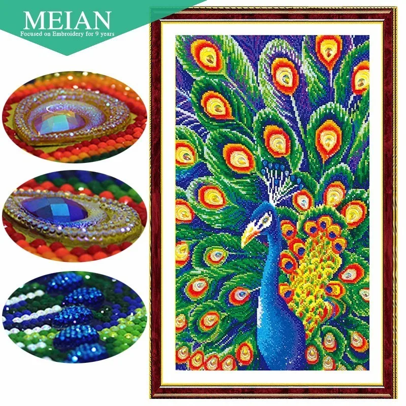 Meian,Special Shaped,Diamond Embroidery,Animal,Peacock,Full,DIY,Diamond Painting,Cross Stitch,Diamond Mosaic,Bead,Picture Decor