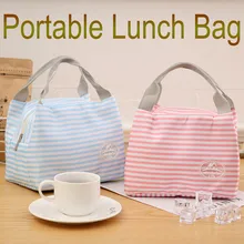 Изолированный холщовый Полосатый чехол для пикника, термопереносная коробка-сумка для обеда, сумка Bento, контейнер для обеда, утолщенный
