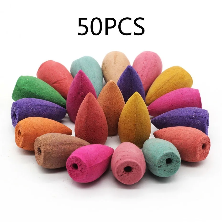 50pcs 15 видов ароматических конусов с обратным потоком, 168 шт. конусов, большая емкость, коробка для водопада, ароматическая горелка, курильница, удаление запаха - Цвет: 50pcs