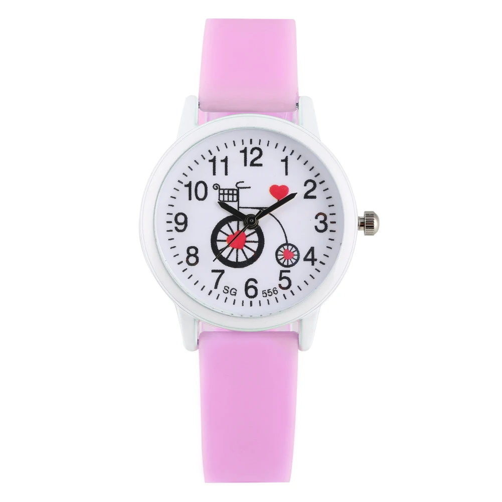 

Cute Bicycle Patterns Dial Watch for Children Pink/Blue Silicone Band Watches for Boys Girls Quartz Analog Watch for Kids
