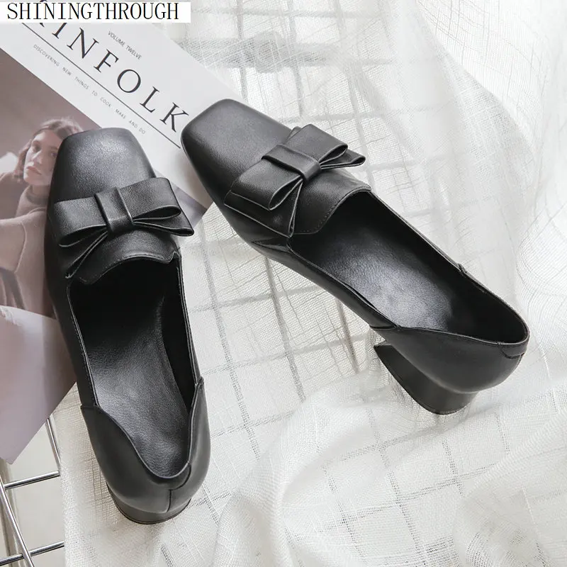 

2019 brand spring women sweet Students shoes female square Toe casual leather shoes low heels shallow girls shoes