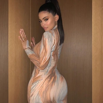 

2018 Elegant Long Sleeve Multicolor Fashion Dress Women Sexy Summer New Design Geometric Satin Club Party Vestidos Wholesale