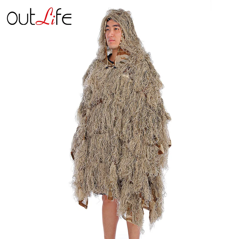 

2017 Outlife Camouflage Cloak Jungle Hunting Ghillie Suit Desert Woodland Sniper Birdwatching Poncho 2 Colors