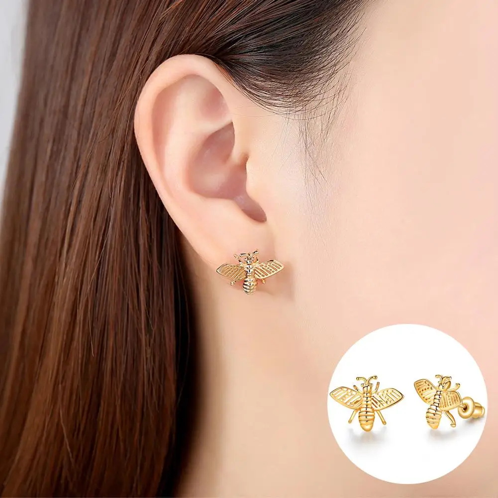 2018 Fashion Women Hollow Stud Earrings Cute Golden Honey Bees Ear