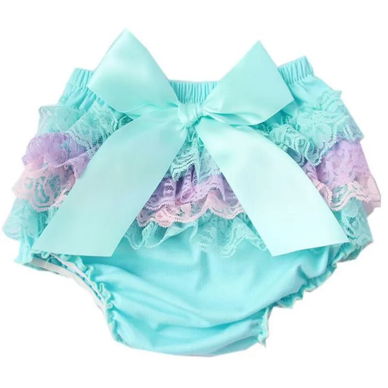 Wholesale Soft Lace Ruffle Baby Bloomers Blue Newborn Diaper Cover Baby