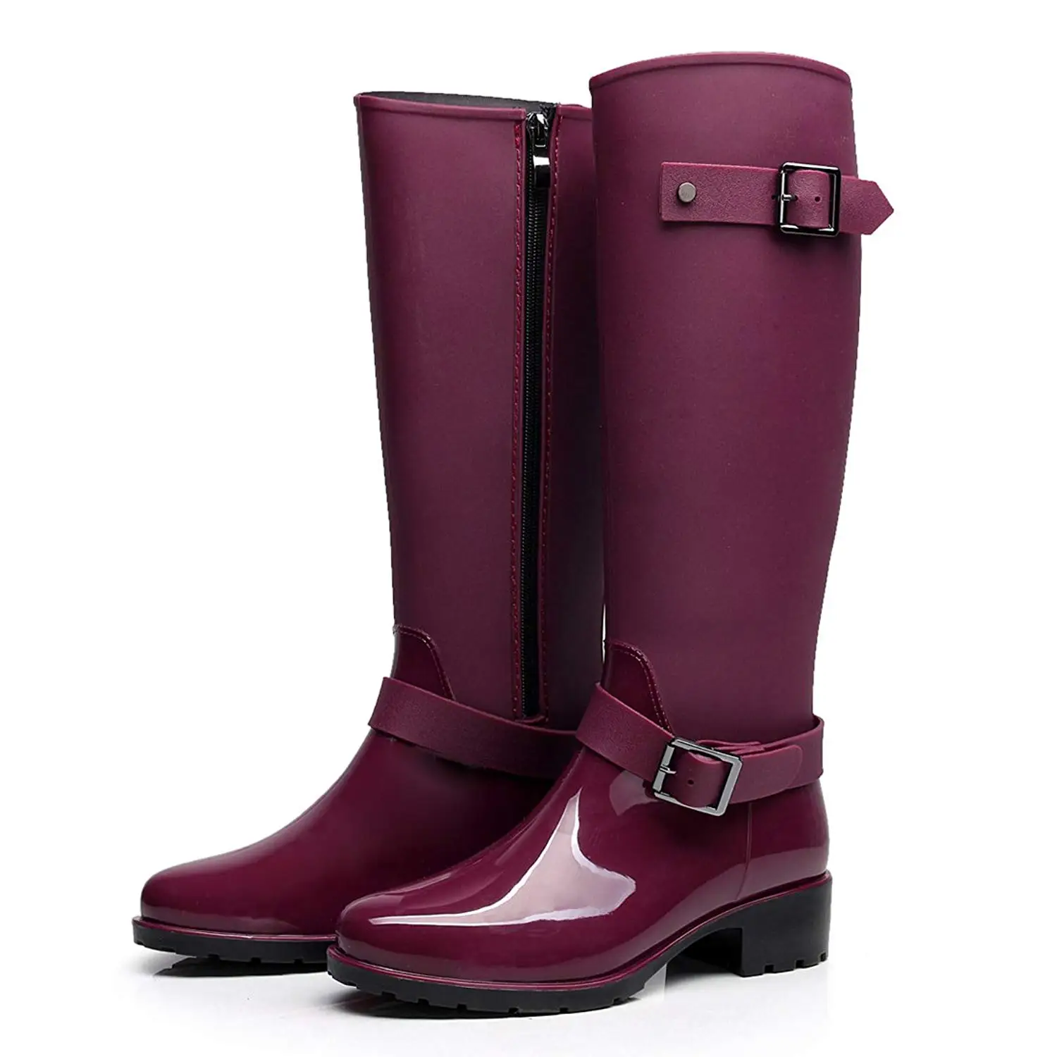

Hellozebra Women Rubber Rain Boots Mid Calf Waterproof Wellies Rainboots High Knee Shoes Cute Soft Non-skid Sole Comfortable