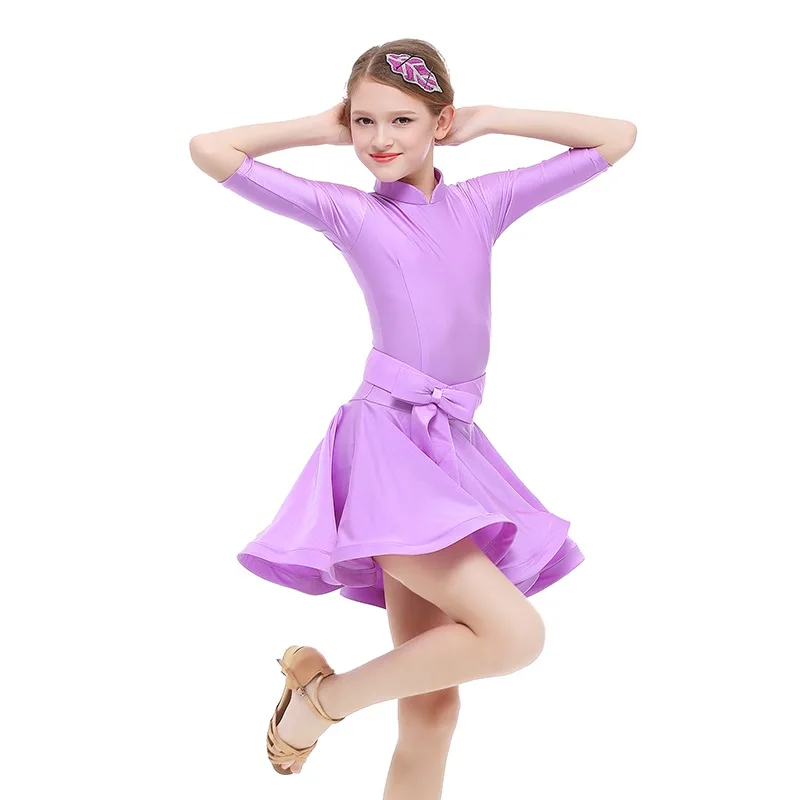 Зеленое платье для латинских танцев для девочек; танцевальный костюм; Детские платья для сальсы; платье для латиноамериканских танцев; детское платье для латинских танцев с бахромой для девочек - Цвет: purple