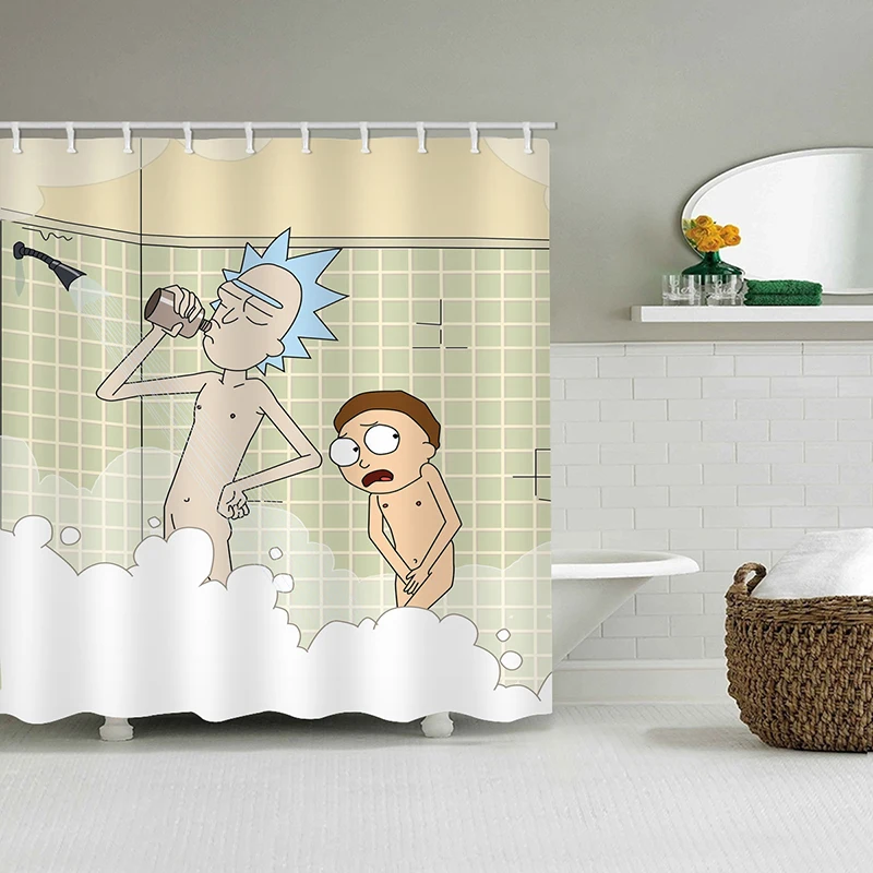 

Hot Rick and Morty Shower Curtain Set Custom Cartoon 3D Bath Curtain Kids Bathroom Curtain w Hook Waterproof Home Decor 72inch