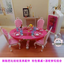 NEW Pink table chairs gradevin for barbie 1/6 doll accessories doll furniture for barbie doll girls child baby DIY toys