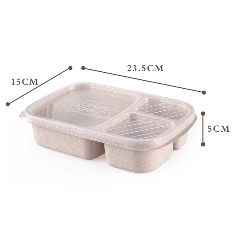 Baby Food Storage Wheat Straw Eco-friendly Lunch Lid Box 3 Grid Children Feeding Food Training Container Dinnerware Set BB5064 (7)