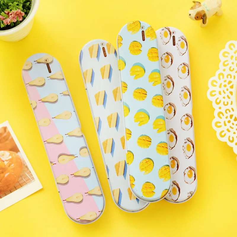 

Long Creative Fashion Pencil Cases Rectangle Pencil Box Fruits Design Mini School Office Pen Box Fruit Egg Cake Stationery Cases