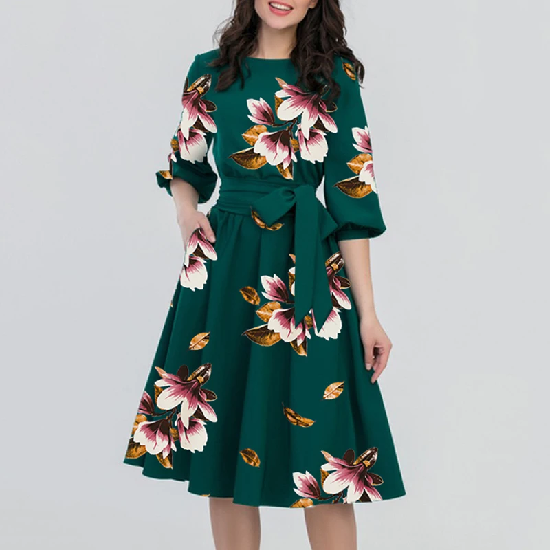 

2019 New Elegant Summer Women's Half Sleeve Waist Defined Floral Print Dress