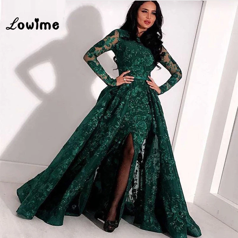 Emerald Green Lace Evening Dress With ...