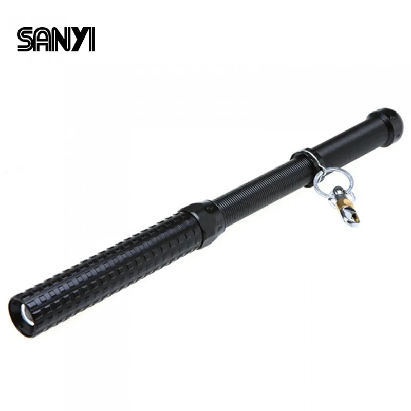 

SANYI 3-Mode Adjustable Flashlight Self Defense Telescopic Steel Baton New Q5 1000 Lumens Super Bright Used 3 * AAA Or 18650