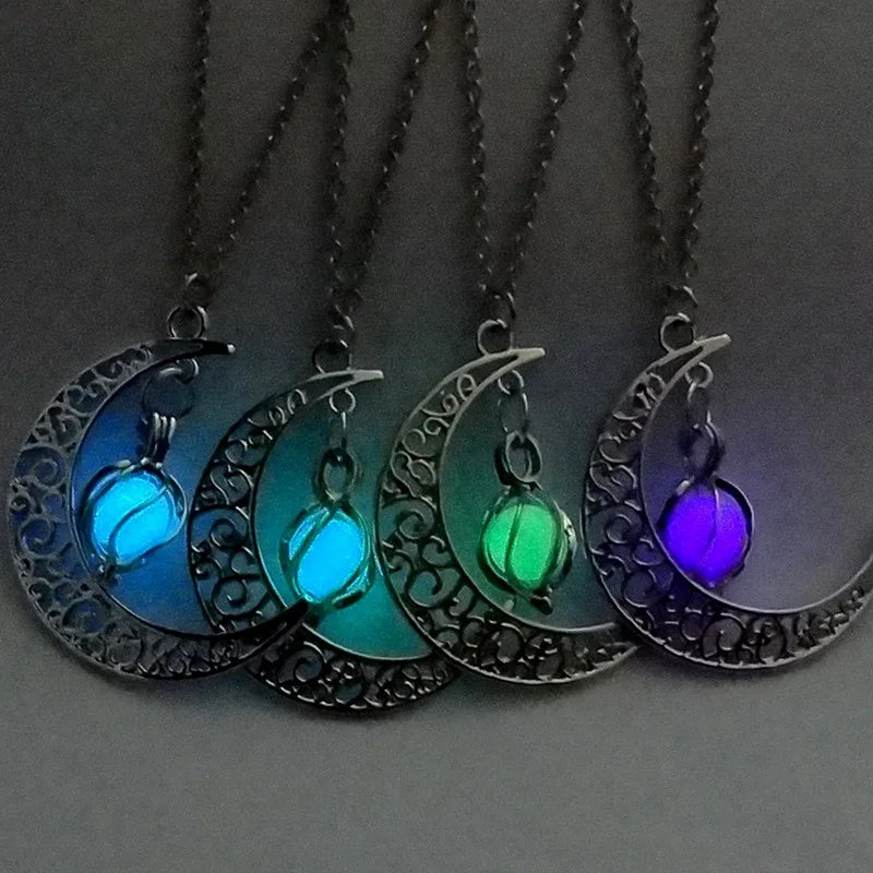 Glowing Luminous Hollow Ball Moon Pendant Necklace Women Jewelry Glow