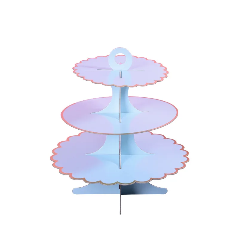 Paper Cake Rack Stand Tea Time Cupcake Pink Blue Mint Green Plate Holder Wedding Birthday Party Baby Shower Decoration 30*35CM - Цвет: Blue Cake stand