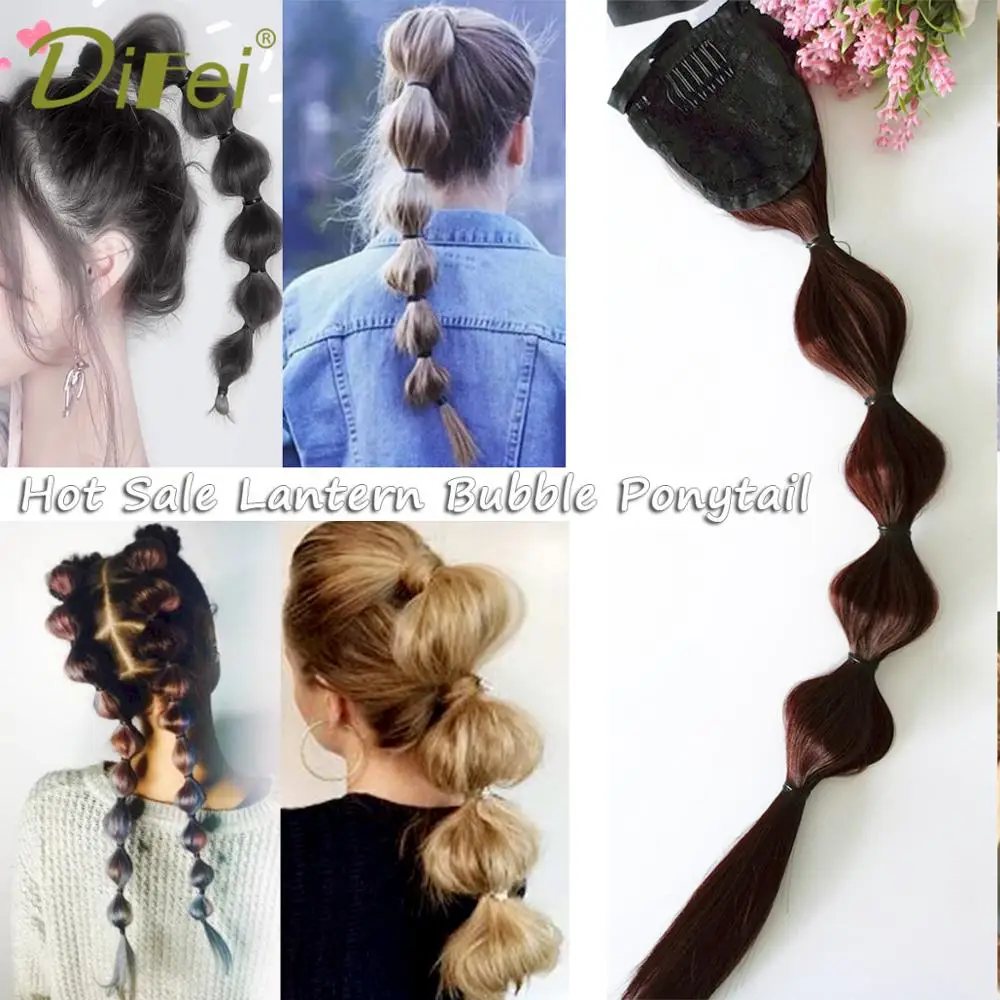 

DIFEI Girls Cute Lantern Bubble Ponytail Heat Resistant Synthetic Clip in Drawstring Straight Pony Tail Hair Extensions 3 Colors