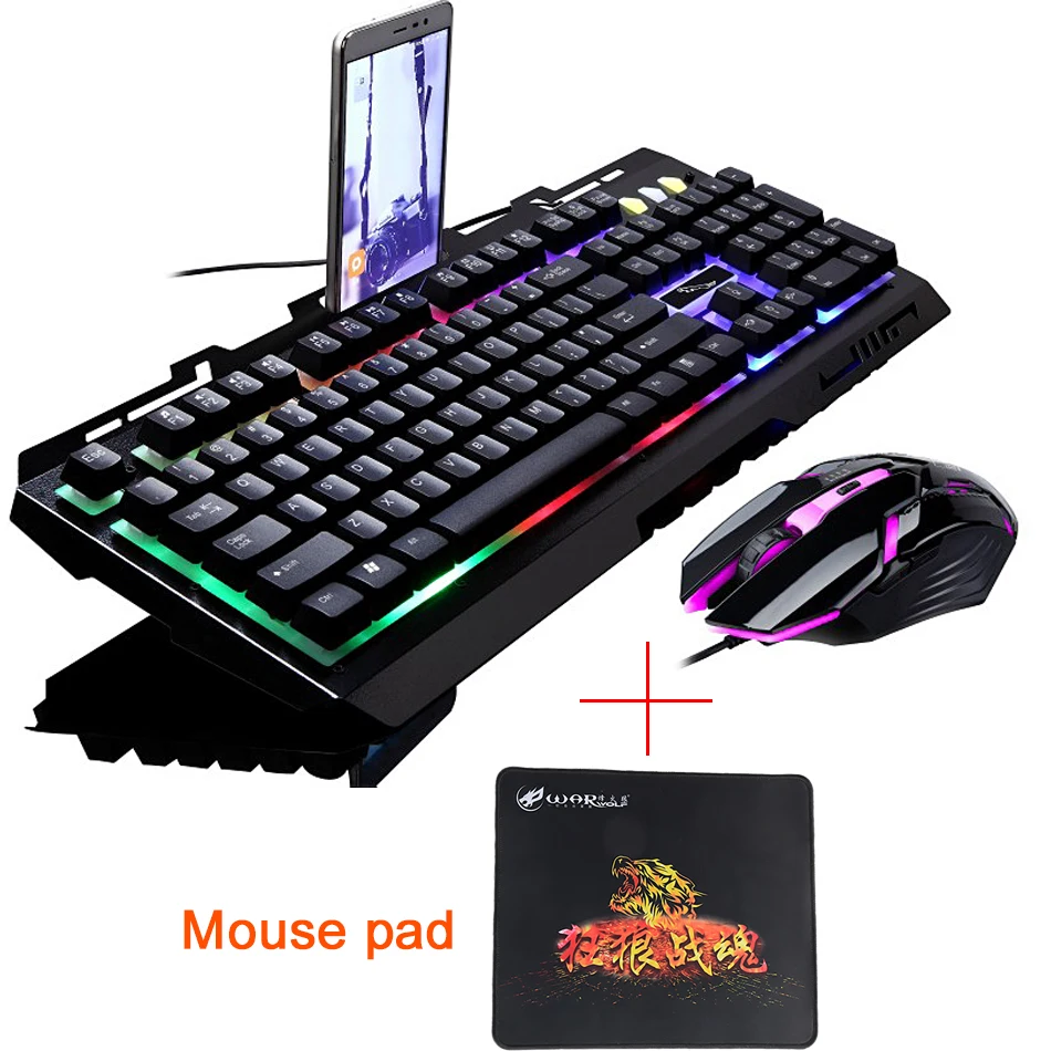 

Wired LED Backlight Multimedia Ergonomic Usb Gaming Keyboard Mouse Combo 2400DPI Optical Gamer Mouse Sets +Mouse Pad GZS007