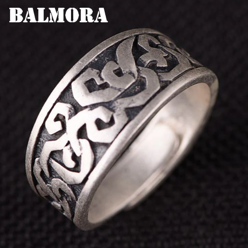 

BALMORA 100% Real 990 Pure Silver Tang Grass Pattern Open Rings for Women Retro Thai Silver Matte Jewelry Anillos SY22098