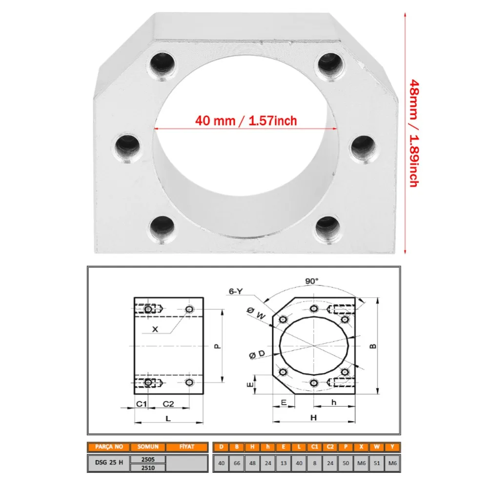 Ball Nut Housing CNC Router Milling Parts 1 Pcs DSG25H Ball Screw Nut Housing Seat Mount Bracket Holder 40mm Fit for SFU 2505 Ballscrew Nut Bracket SFU 2510