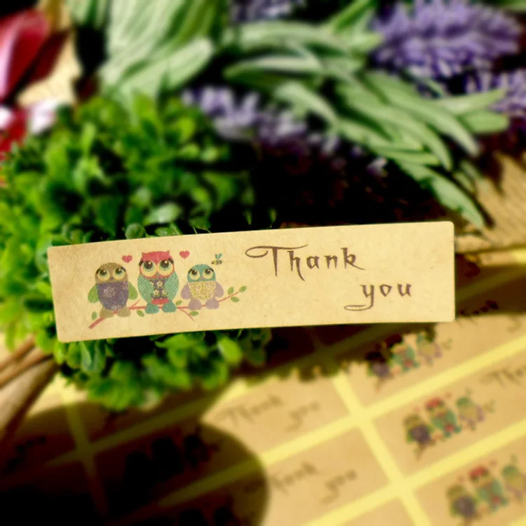 

90Pcs Adhesive THANK YOU 3 Owl Handmade Cake Packaging Sealing Label Kraft Sticker Baking DIY Gift Box Rectangle Stickers M1197