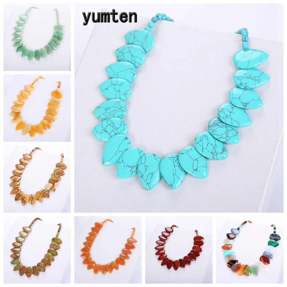 

Yumten Gemstone Collar Necklace Turquoise Choker Crystal Leaf Accessories Multicolor Reiki Stone Statement Jewelry Bohemian
