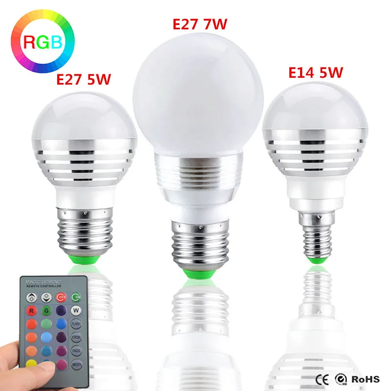 Светодиодная лампа RGB E14 E27 волшебная для прожектора 85 265 в светодиодный